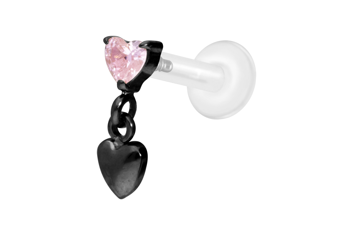 PTFE Labret Piercing mit Innengewinde + Titan-Aufsatz 2 HERZEN